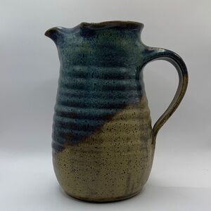 Handcrafted Blue Green and Brown Pottery Pitcher